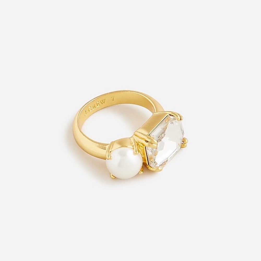 J.CREW•pearl/crystal cocktail gold ring 7